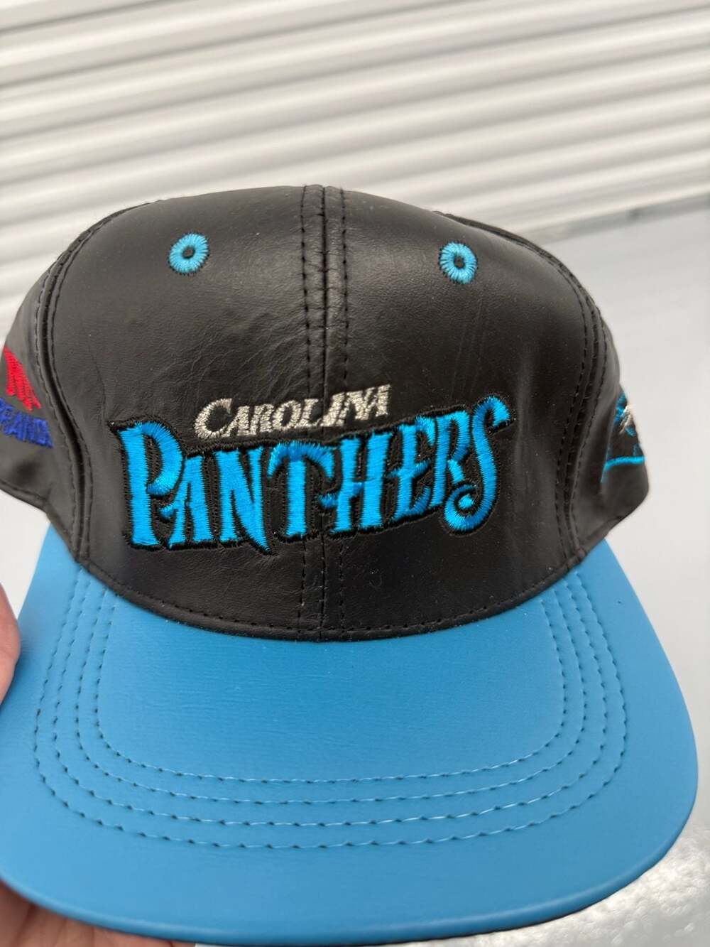 Vintage 90s Carolina Panthers Genuine Leather Snapback Hat NWT